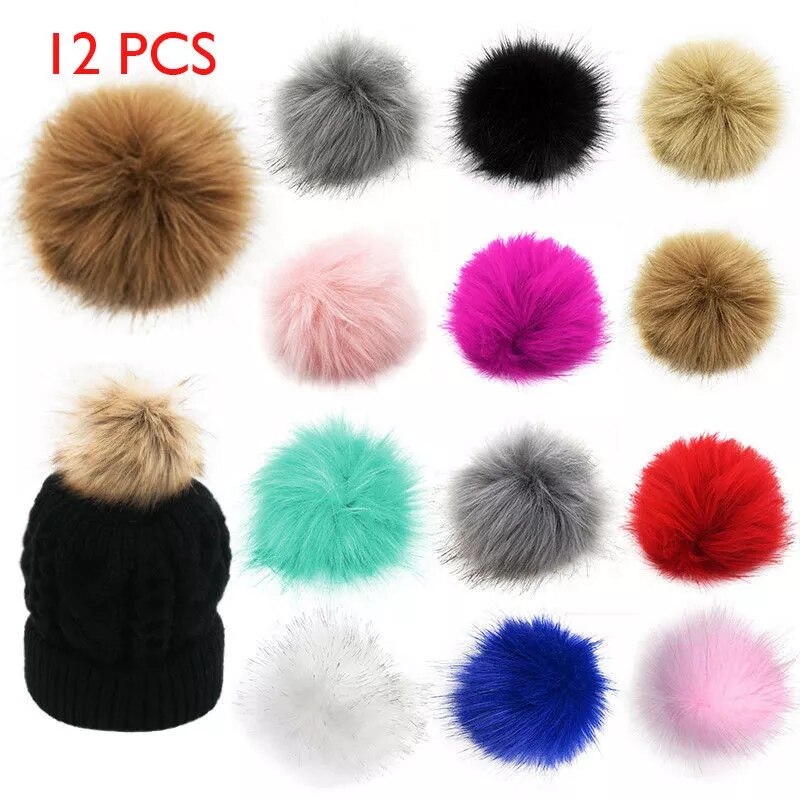 12Pcs 8Cm Diy Winter Faux Fur Ball Pompom Vrouwen Auto Tas Sleutelhanger Sleutelhanger Elastische Diy Sleutelhanger Konijn haarwortel Zakken Hoed Decor