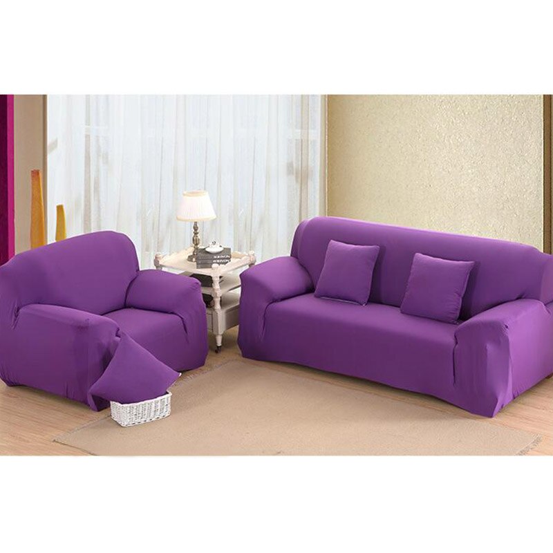 Bankhoezen effen kleur hoezen voor de woonkamer stretch spandex bankhoes all inclusive elastische bankhoezen s-xl: Paars / 4-- zits 235-300cm