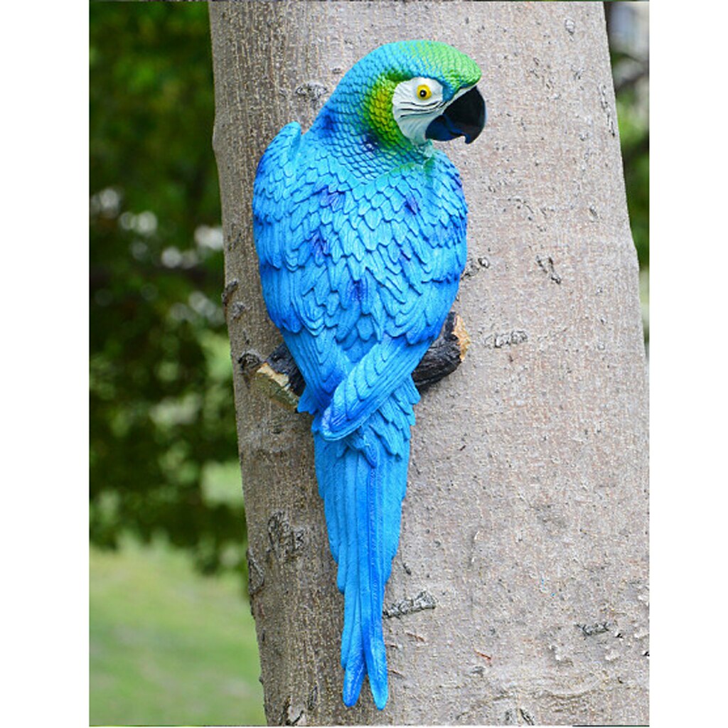 1 Pair Parrot Ornament Birds Animal Outdoor Garden Tree Decor 31cm Blue Look Right & Red Look Left Couple