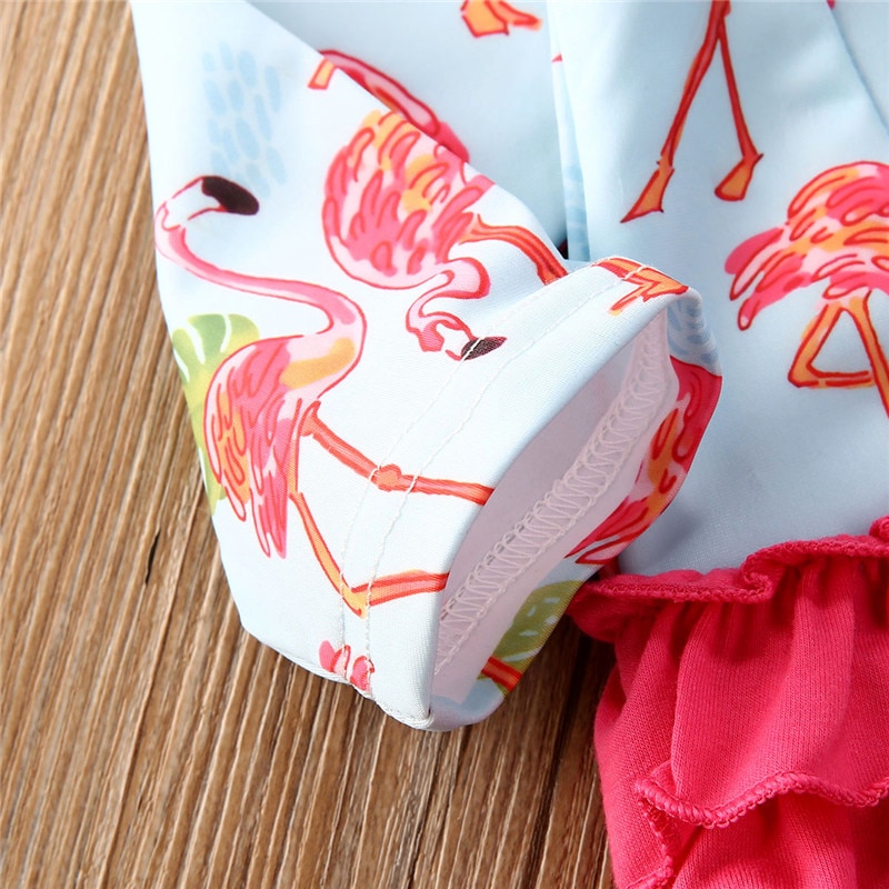 Toddler Baby Girls Flamingo Swimwear Clothes Bikini One-Piece Swimsuit Newborn Baby Girl Long Sleeve Bathing Suit Outfits