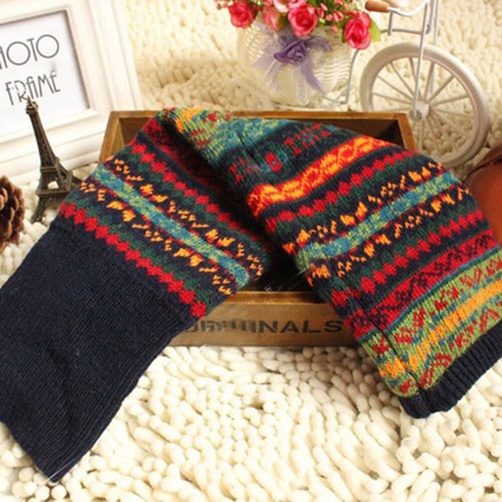 Japanese Style Winter Over Knee Long Knit Cover Crochet Leg Warmers Legging Chic Warm Striped Thigh Legwarmers: navy blue