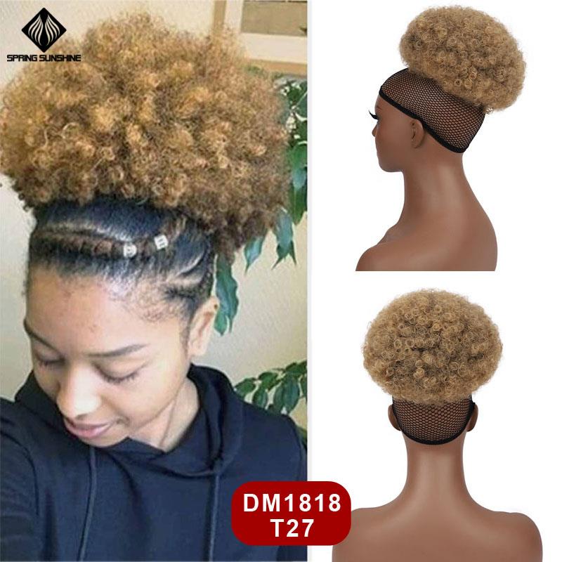 Spring sunshine – queue de cheval bouffante, cheveux synthétiques Afro bouclés, chignon haut avec cordon de serrage, queue de cheval Afro courte, 1 pièce/paquet: DM1818-T27
