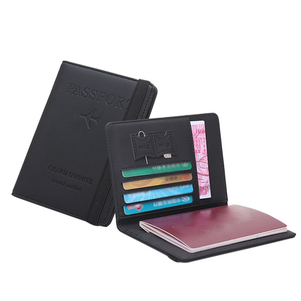 neutral Multi-Zweck Reisen Reisepass Brieftasche Tri-falten dokumentieren Organizer Halter Karte Fall Kredit Karte Halter #p30: schwarz