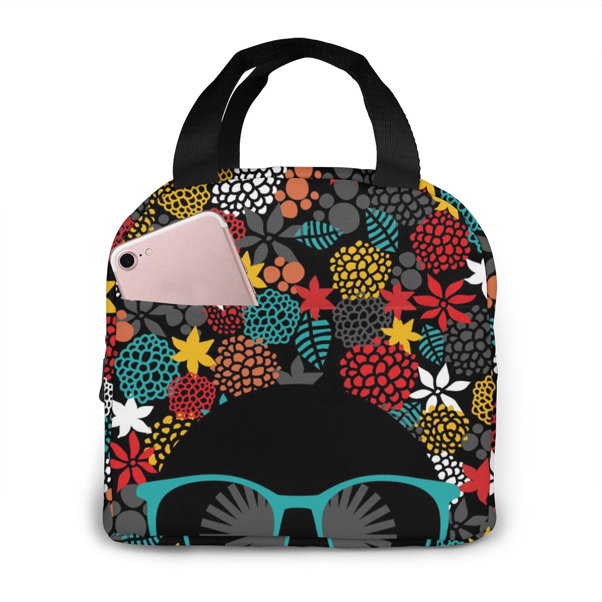 Afrikaanse Vrouw Lunch Tas Draagbare Geïsoleerde Thermische Cooler Bento Lunchbox Tote Picknick Opbergtas Pouch: Black 2