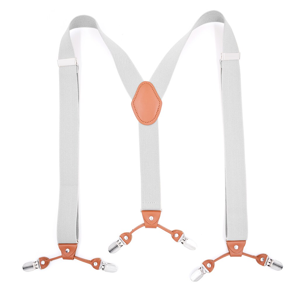 Heavy Duty Suspenders for Men 3.5cm Wide Y-Back with 6 Metal Clips Adjustable Elastic Trouser Braces Straps Father Husband: white
