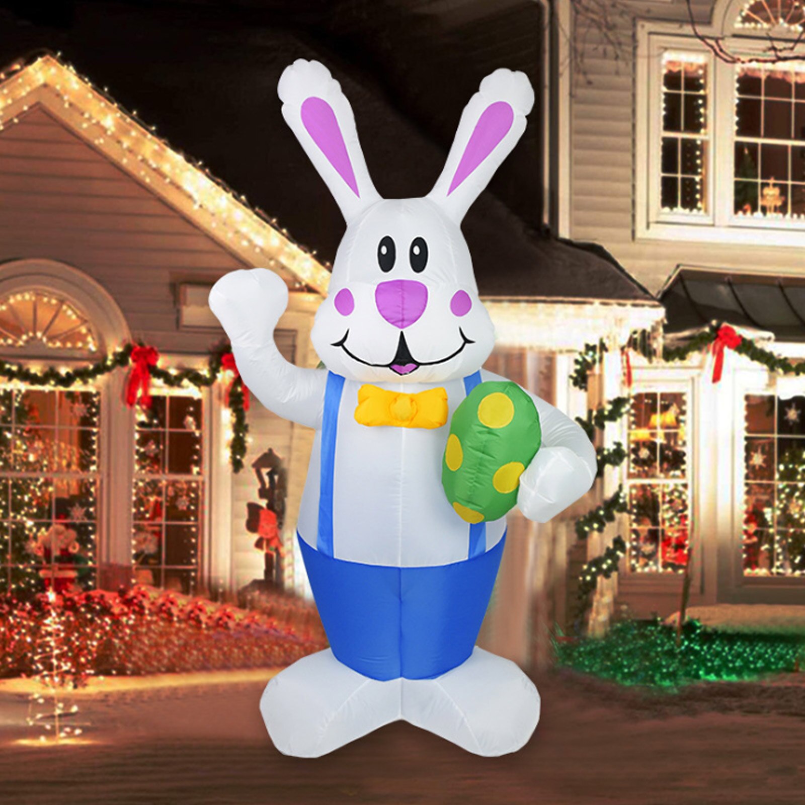 1.9m aufblasbare osterhasen mit LED-beleuchtung, luftgeblasene osterdekoration für gartenpartys, drinnen und draußen, eu-stecker: 1.9m