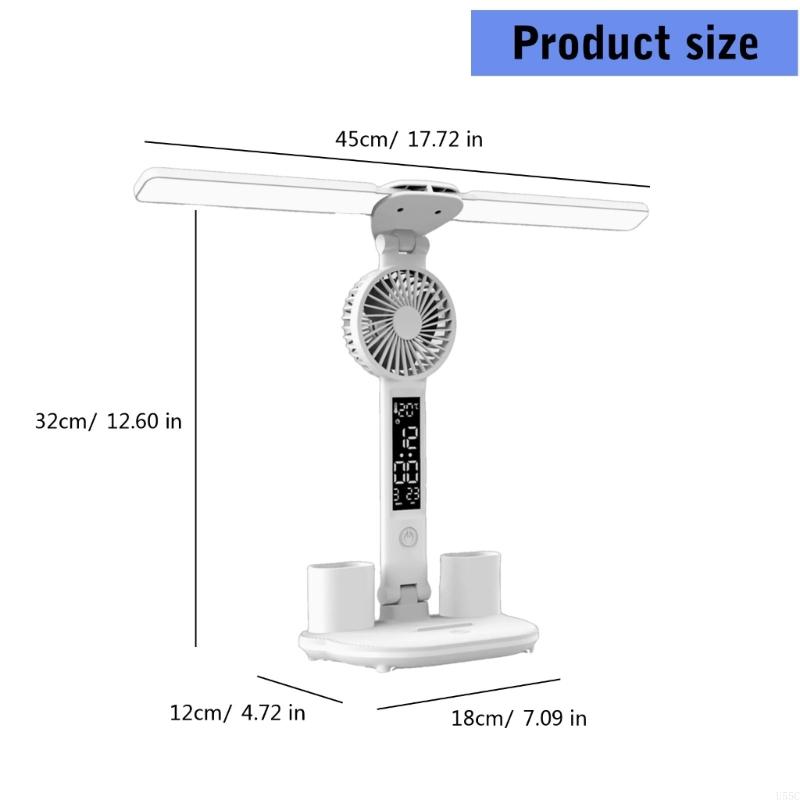 U55C Two Function LED Desk Lamp and Quiet Fan with Touches Interface and USB Charging for Study and Work Environment
