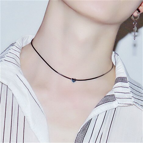 Japanese Kpop Spring Cherry Blossoms Heart Pendant Choker Short Clavicle Necklaces For Girl Cute Aesthetic Jewelry: M-1-52