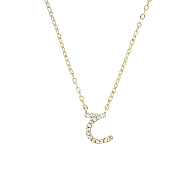 Collier alphabet lettre arabe pour femme, documents en or, bijoux minimaux, micro pavé, 5A CZ, mignon, ,: Cobalt violet