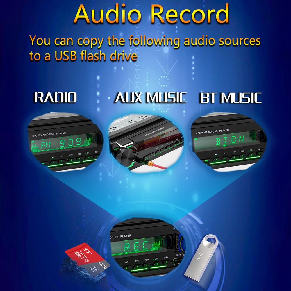 12V 1 DIN Car Radio Bluetooth Hands-Free Stereo MP3 Player Colorful Lights FM Radio SD USB AUX MP3 Player Autoradio