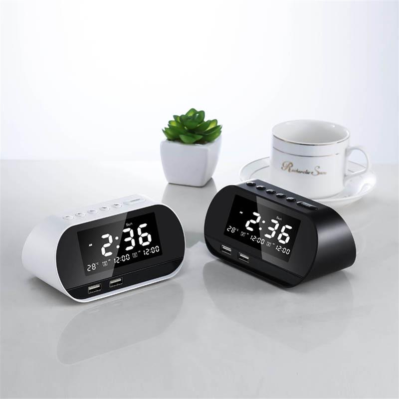 Dual USB Charging Alarm Clock Smart Wireless Radio LCD Calendar calendar Temperature Display for Bedroom Desktop