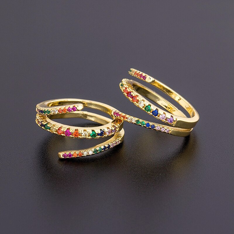 Multilayer Koper Zirkoon Verstelbare Ringen Luxe Trouwringen Vrouwelijke Bruiloft Engagement Sieraden
