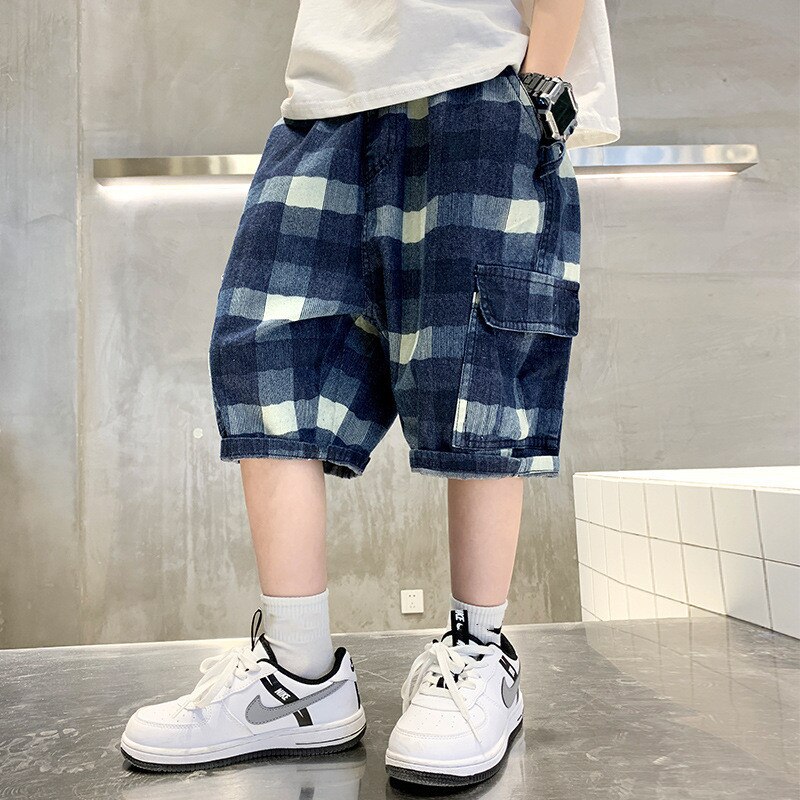 Summer Kids Shorts Boys Denim Shorts Children Short Plaid Jeans Children Pants Boys Shorts Teen Casual Clothing 8 10 12Y