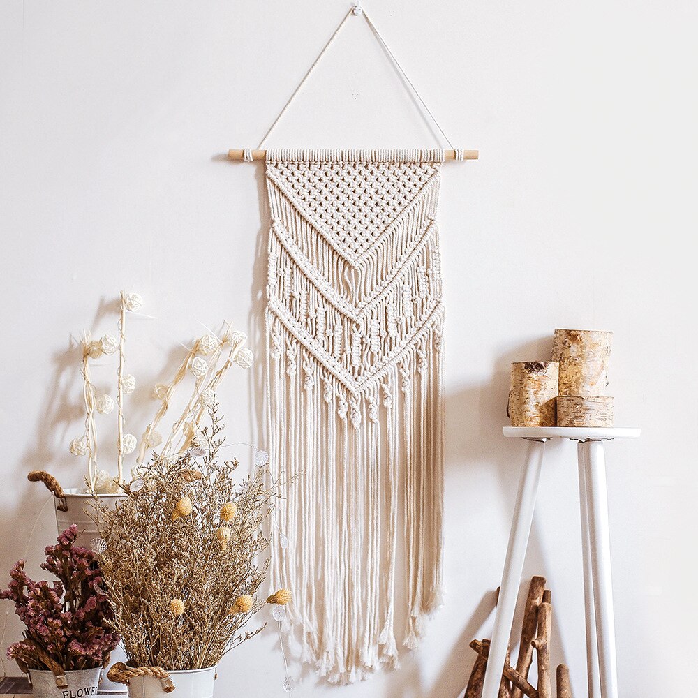 Groot wandtapijt in scandinavische stijl met macramémotief, wanddecoratie, handgemaakte kamerdecoratie, feestdecoratie voor vrouwen.