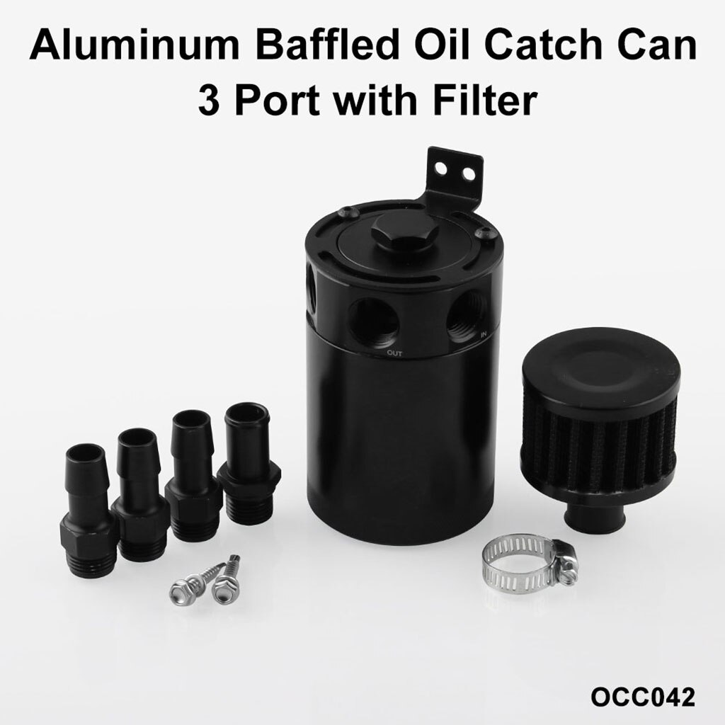 Universal 3-Port Oil Catch Can Tank Engine Air Oil Separator Tank Reservoir Kit OCC042(Black)