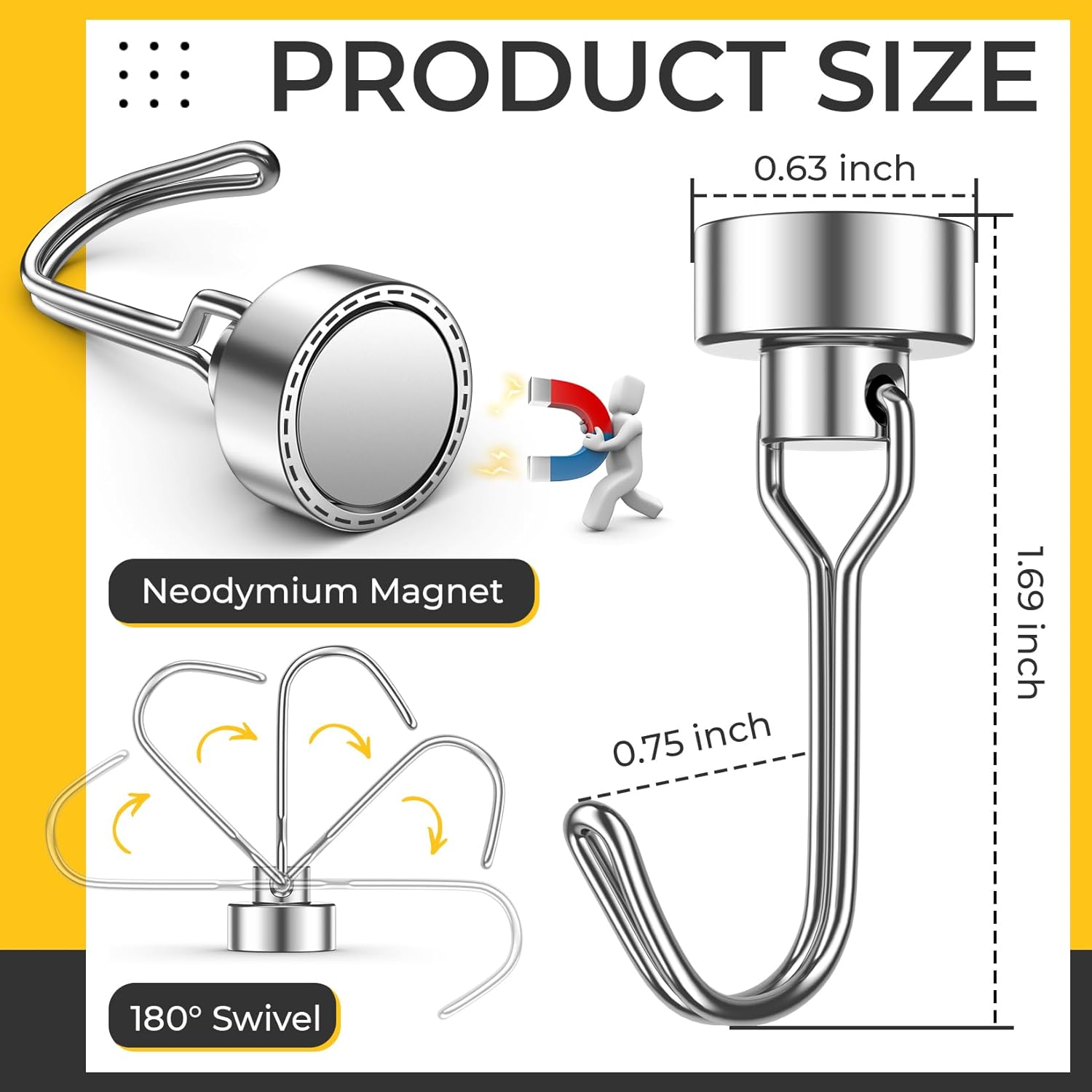 Magnetic Hooks Heavy Duty Magnets Hook 30LB Strong Neodymium Magnet with Swivel Hooks for Home Kitchen Refrigerator Wreath Keys