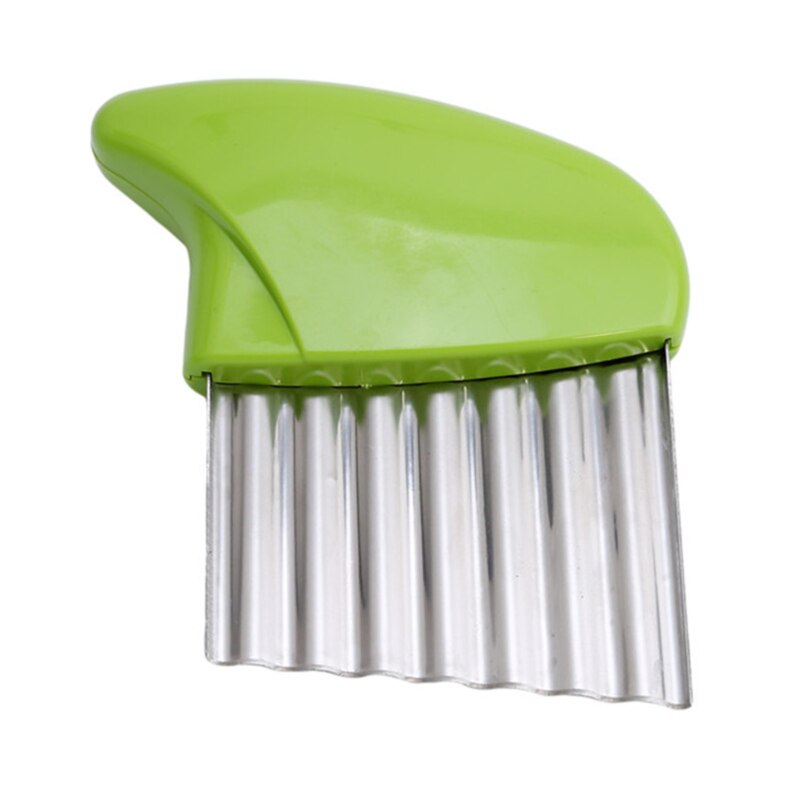 Potato Cutter Chips French Fry Maker Stainless Steel Wavy Knife French Fries Chopper Potato Knife Chopper Crinkle Wavy Slicer: Green