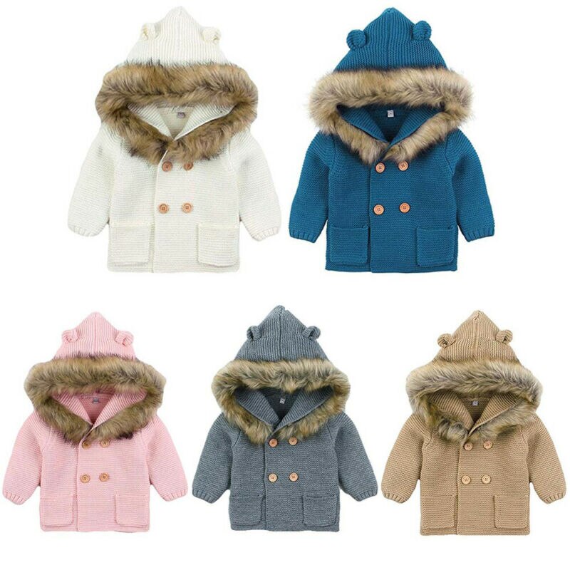 Winter warme baby jongens meisjes jassen jassen kleding katoenen bontkraag trui schattige kinderen kinderkleding bovenkleding met zak