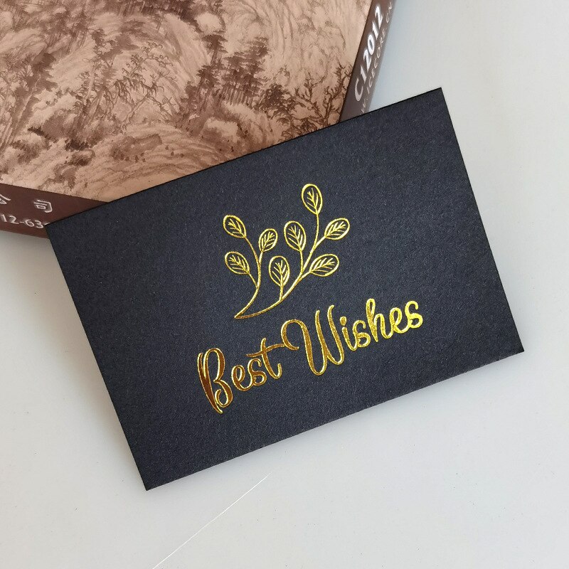 50pc små bronzing enkeltside type gratulasjonskort takkekort bryllup bursdagsfest invitasjoner blomsterbutikk blankt kort: Svarte beste ønsker