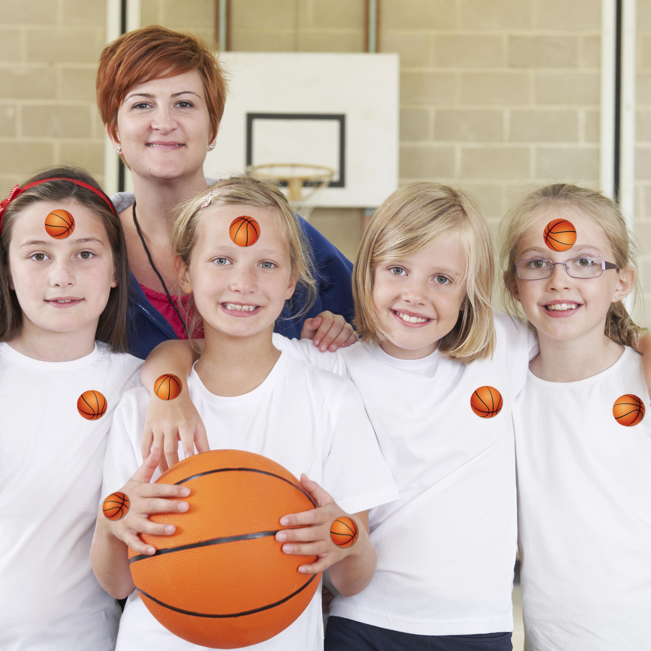 500 Pieces Basketball Stickers Self-Adhesive Sports Ball Labels Roll For Basketball Theme Party Decor Birthday Party Supplies