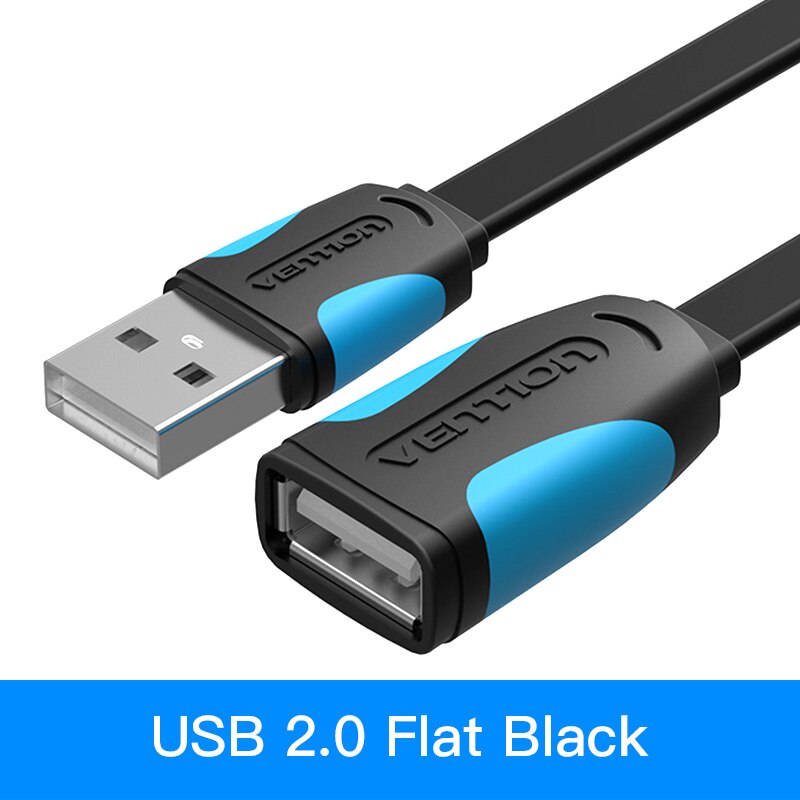 Vention USB2.0 Extension Cable Male to Female Super Speed USB Data Cable Extender For PC Keyboard Printer Mouse Computer Cable: A10 Flat  Black / 1.5m