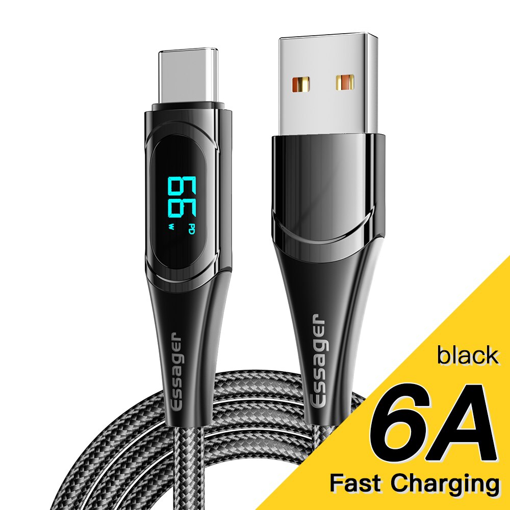 Essager 100W Usb C Naar Usb Type C Kabel Pd Quick Charge 4.0 6A Type-C Kabel Voor xiaomi Mi11 Poco X3 Huawei Samsung Macbook Ipad: 6A Black / 2m