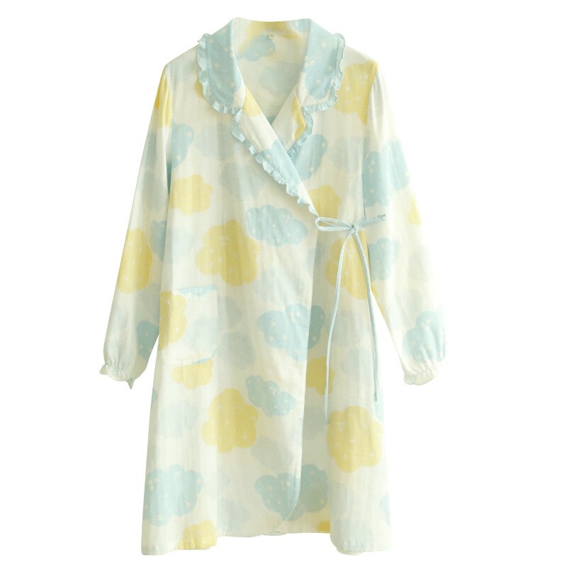 Puur Katoen Jong Meisje Zomer Verfrissende Nachtkleding Lange Mouw Dee Sexy Pyjama Set Leuke Vrouwen Homewear Wolken print