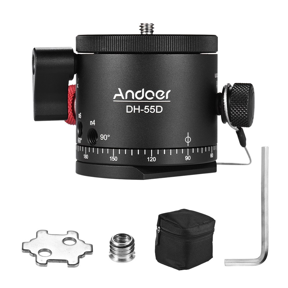Andoer dh -55d hdr panoramic tripod head, panoramic ball head with indexing, rotator, aluminum alloy, max. load 15 kg/33 lbs