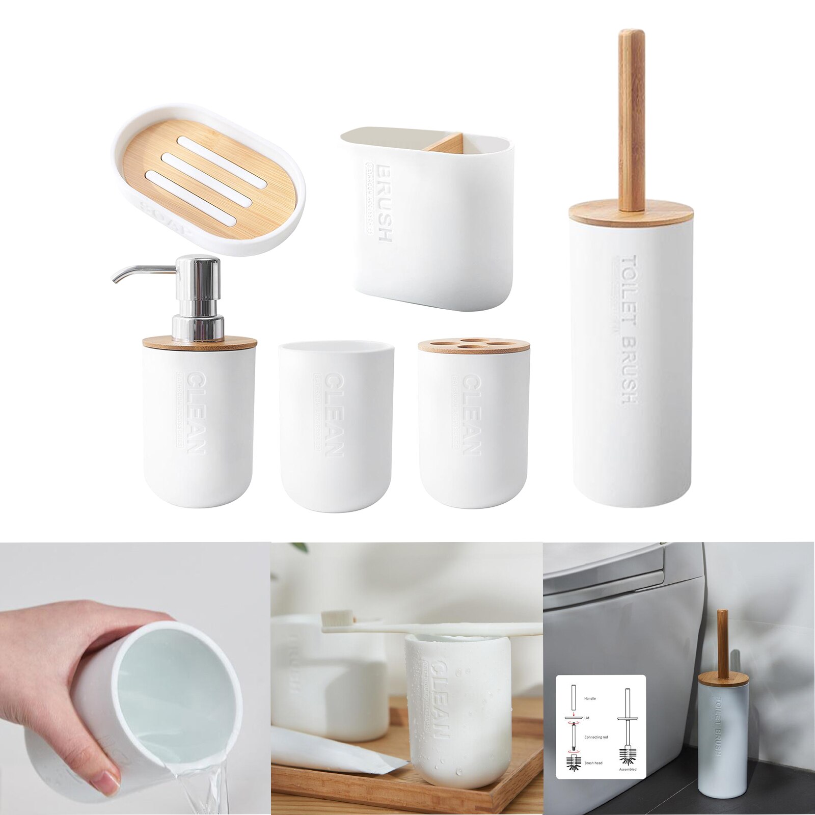 Dispensador de jabón de Set de accesorios de baño, soporte para pasta de dientes, cepillo de baño blanco