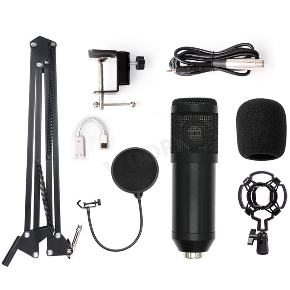 Professionnel Condensador Microfone Bm 800 Microphone with V9 Sound Card for Gaming PC Karaoke Studio Equipment USB Microfono: Black Set