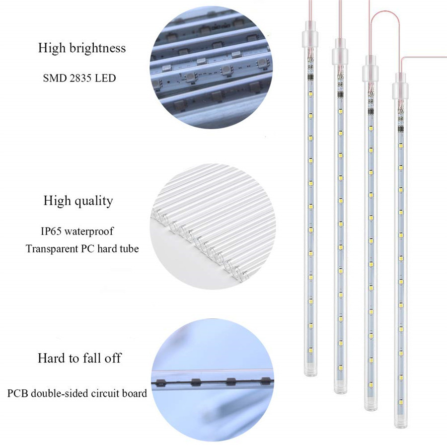 Upgraded 30/50CM Outdoor LED Meteor Shower Rain Light Waterproof Icicle Snow Falling Raindrop Lights for Wedding Xmas Decor