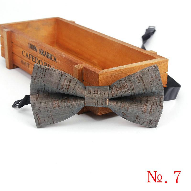 Fancy Cork Wood Men's Bow Ties Novelty Handmade Solid Bowtie Butterfly Wedding Party Man Accessories Neckwear: 7