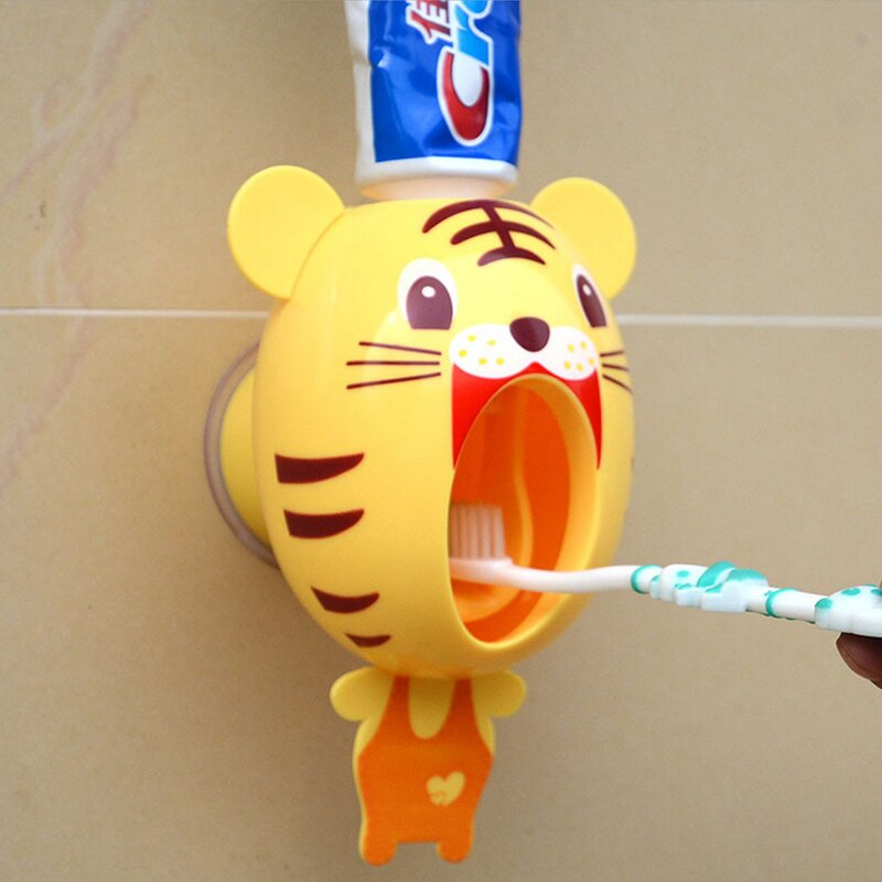 Distributeur automatique de dentifrice, support mural pour brosse à dents amusante, ensemble d'accessoires de salle de bain, pour enfants, porte-brosse à dents: Yellow