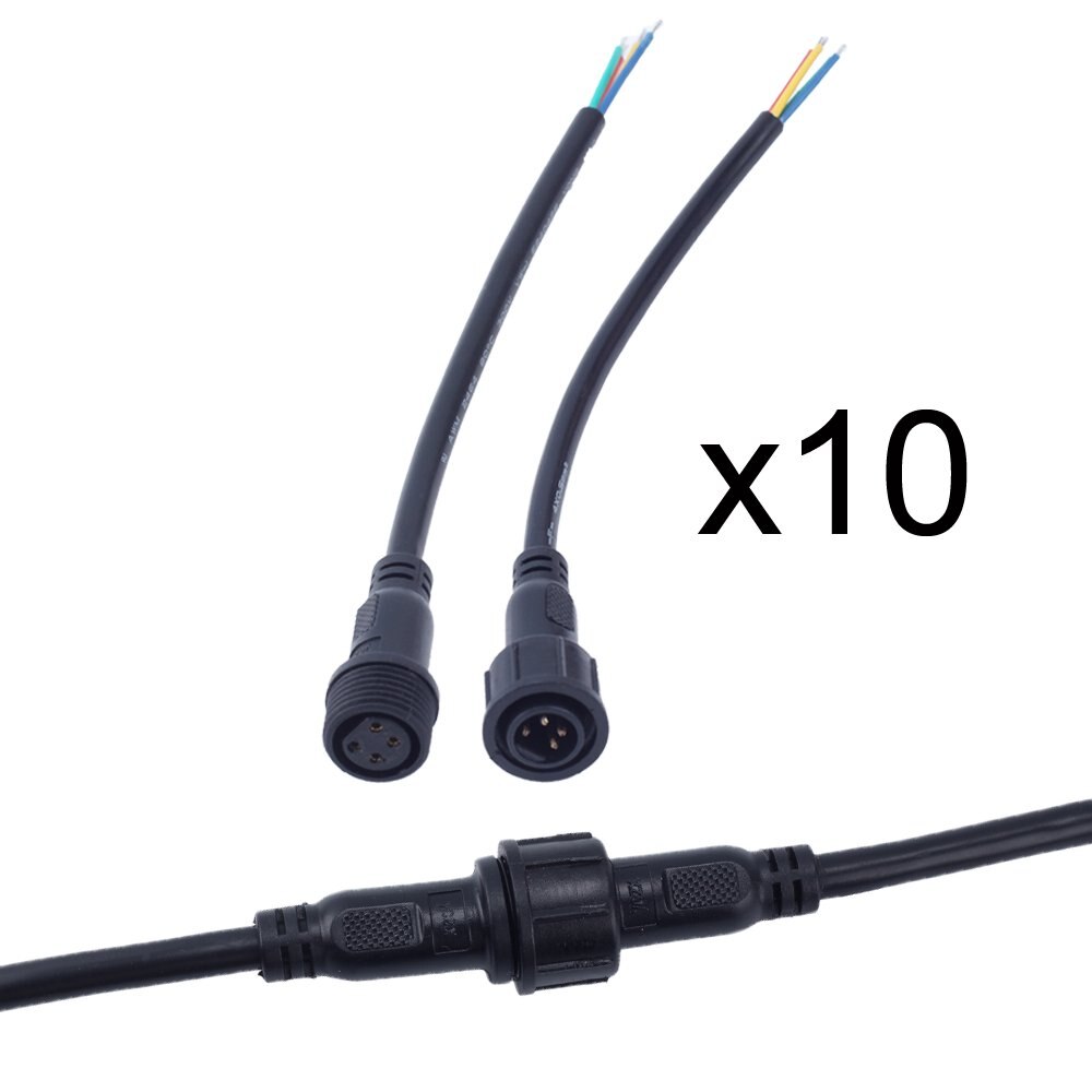 4Core 4pin Black Pigtail Plastics Waterproof IP65 LED Connector Male Female for 3528 5050 LED Strip Light, Applicable 20AWG 0.5m