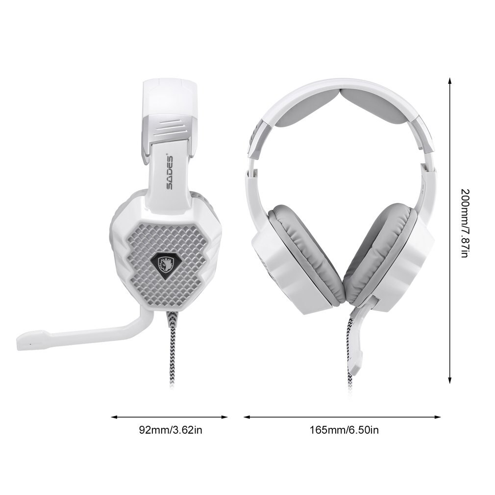 White USB PC Gaming Headsets with Microphone Noise-Canceling Breathing LED 6 Color 7.1 Surround Sound Stereo for SADES A70