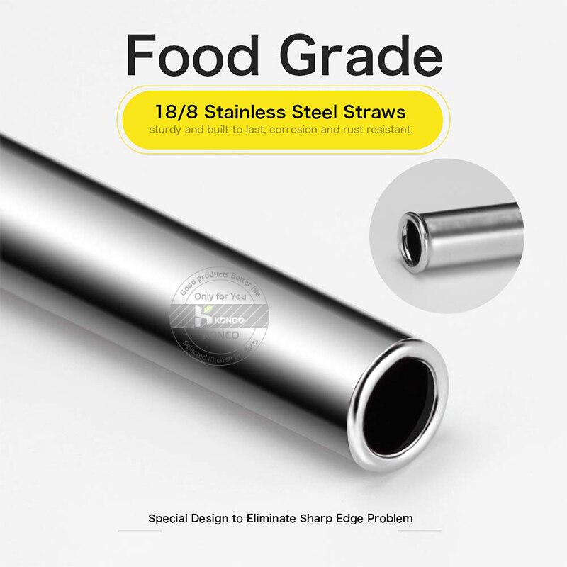 Konco Metal Straws Stainless steel reusable Straw Tea Coffee drinking Straws with clean brush Portable straw bags