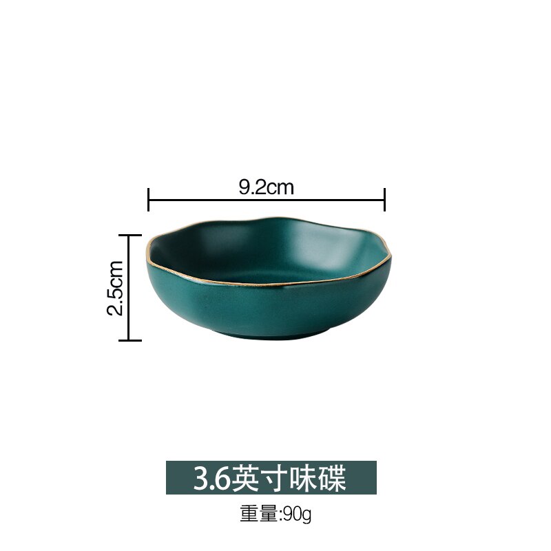 Plaat goud velg onregelmatige schotel thuis dineren plaat dark green keramische bestek set: inch condiment dish