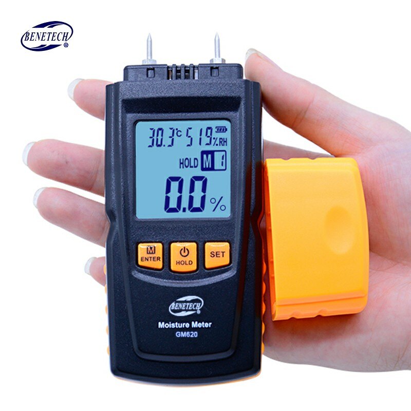 Benetech  gm620 digital lcd display træ fugtmåler 2 ~ 70%  fugt tester doulbe test sonde træ fugt detektor bærbar