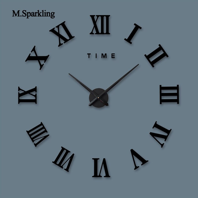 Digital wall clock Roman numerals 3D large round wall clock DIY self adhesive living room clocks for home