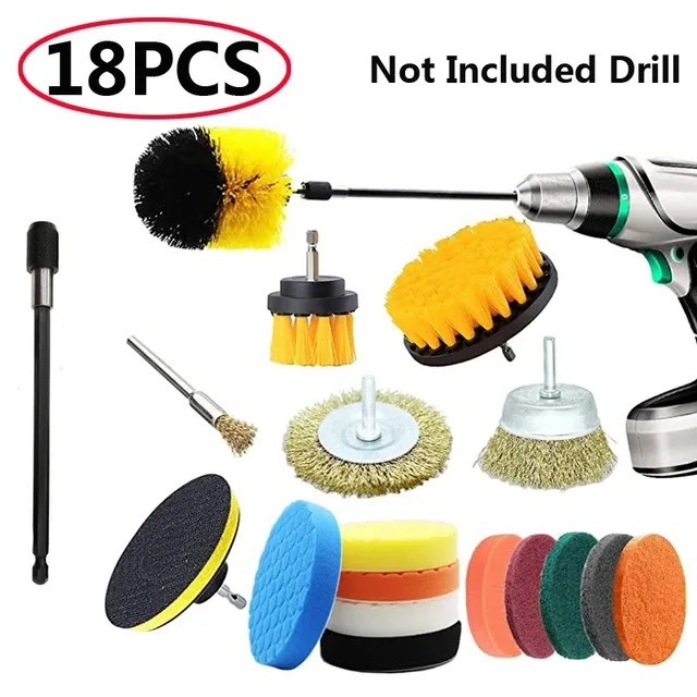 Kit de cepillo de taladro eléctrico, limpiador multiusos, herramientas de limpieza de neumáticos de coche para azulejos, baño, cocina, cepillos redondos de plástico