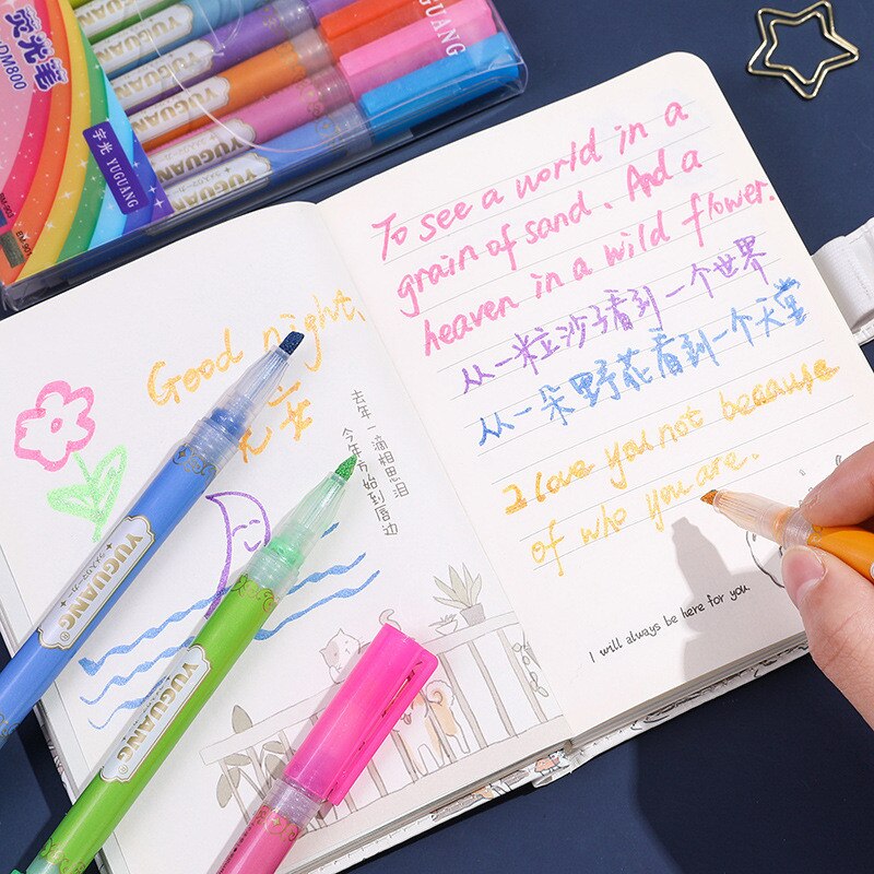 Fluorescent Highlighter Pen Markers Pastel Drawing Pen for Student School Office Supplies Cute Stationery