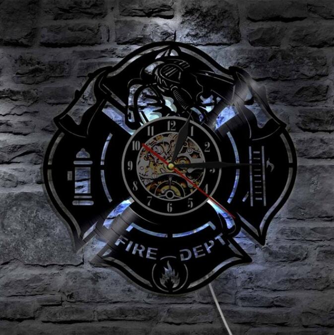 1Piece Super Cool Fire Dept Decorative Wall Art Wall clock large LED Light Unique Idea orologio da parete Wall Clock: With Led
