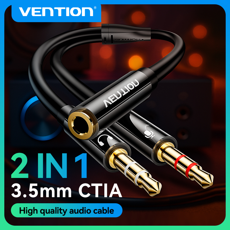 Vention Audio Splitter Cable Jack de 3,5mm para computadora 1 hembra a 2 macho auricular micrófono Audio Y Cable divisor auriculares a adaptador de PC