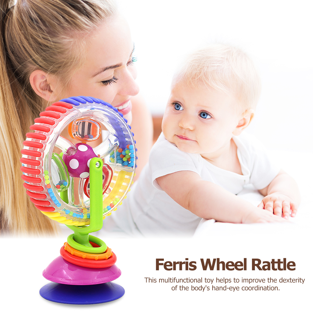 3-color Rotating Ferris Wheel Rattle Baby Toy Colorful Ferris Wheel Stroller Dining Chair with Suction Cup Early Education Toy