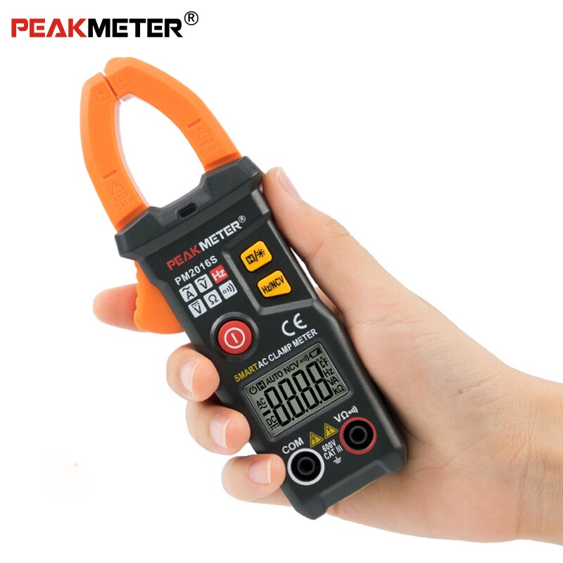 Official PEAKMETER PM2016S Smart Mini Digital AC Clamp Meter Multimeter with Resistance frequency data hold NCV tester