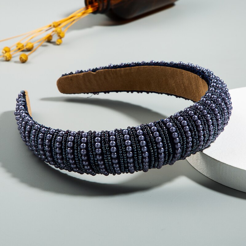 Vintage Hand Made Simulato Della Perla Della Fascia per la Donna Elegante Beige Spugna Della Perla Hairband Nuziale di Cerimonia Nuziale Del Partito Accessori Per Capelli: FG43-Blue