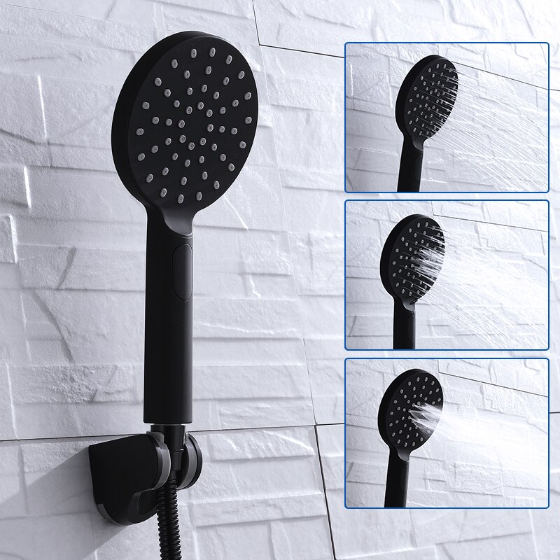 3 funktion luksus sort brusehoved aftageligt håndholdt regnbruser hoved til badeværelset mat sort