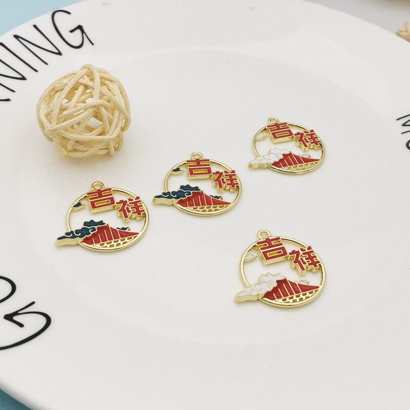 10 stück/packung chinesische emaille-anhänger, wolkentor-bilden, runde anhänger für schmuckherstellung, ohrringe, armbänder, schwebend 28*30mm