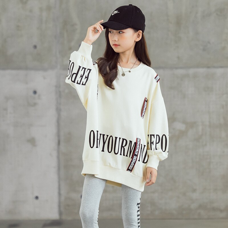 Småbørns sweatshirts til piger teenager hættetrøjer piger efterårs sweater skjorte børnetøj løse langærmede afslappede toppe 10 12 13y: Hvid / 4