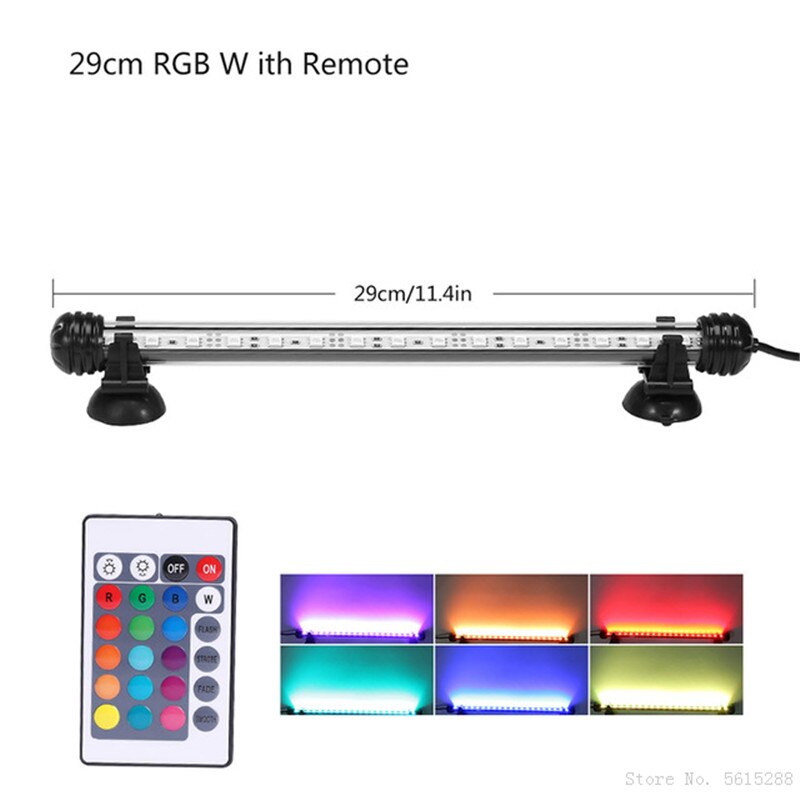 Barra de luz LED impermeable para acuario, luz subacuática de 19, 29 y 39cm, lámpara para acuario, decoración de acuarios, iluminación de 220V, enchufe europeo: 29cm RGB with remote